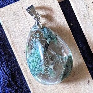 💚✨GREEN Phantom GHoSt Quartz ✨ Genuine CrystaL tear drop Necklace ✨Pendant ONLY